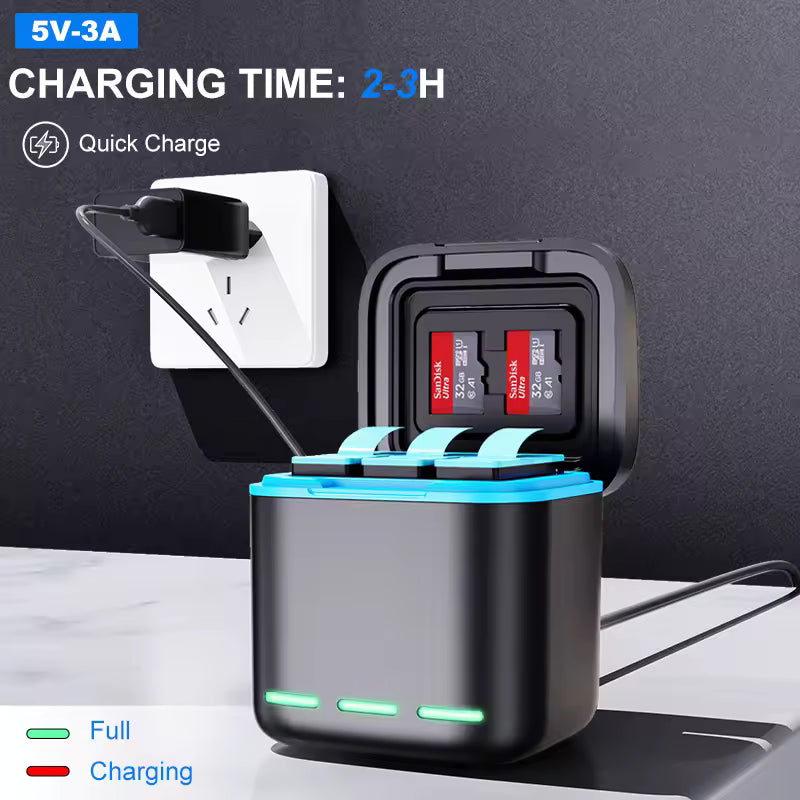 Caricabatterie originale per GoPro Go Pro Hero 8 7 6 5 Nero