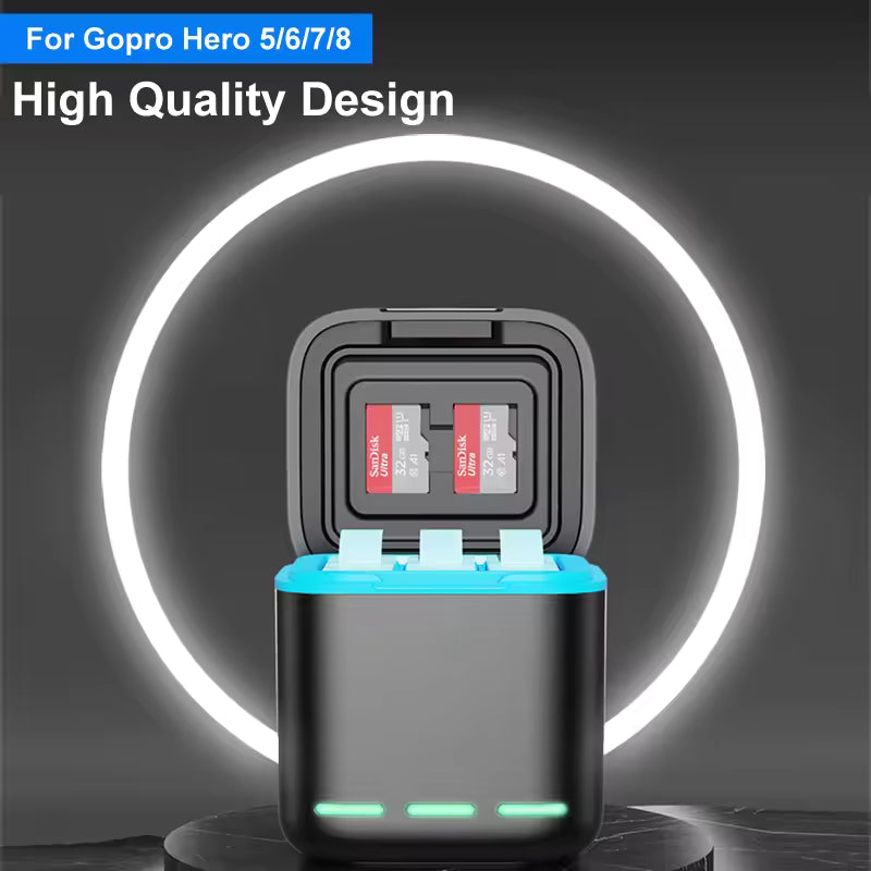 Caricabatterie originale per GoPro Go Pro Hero 8 7 6 5 Nero